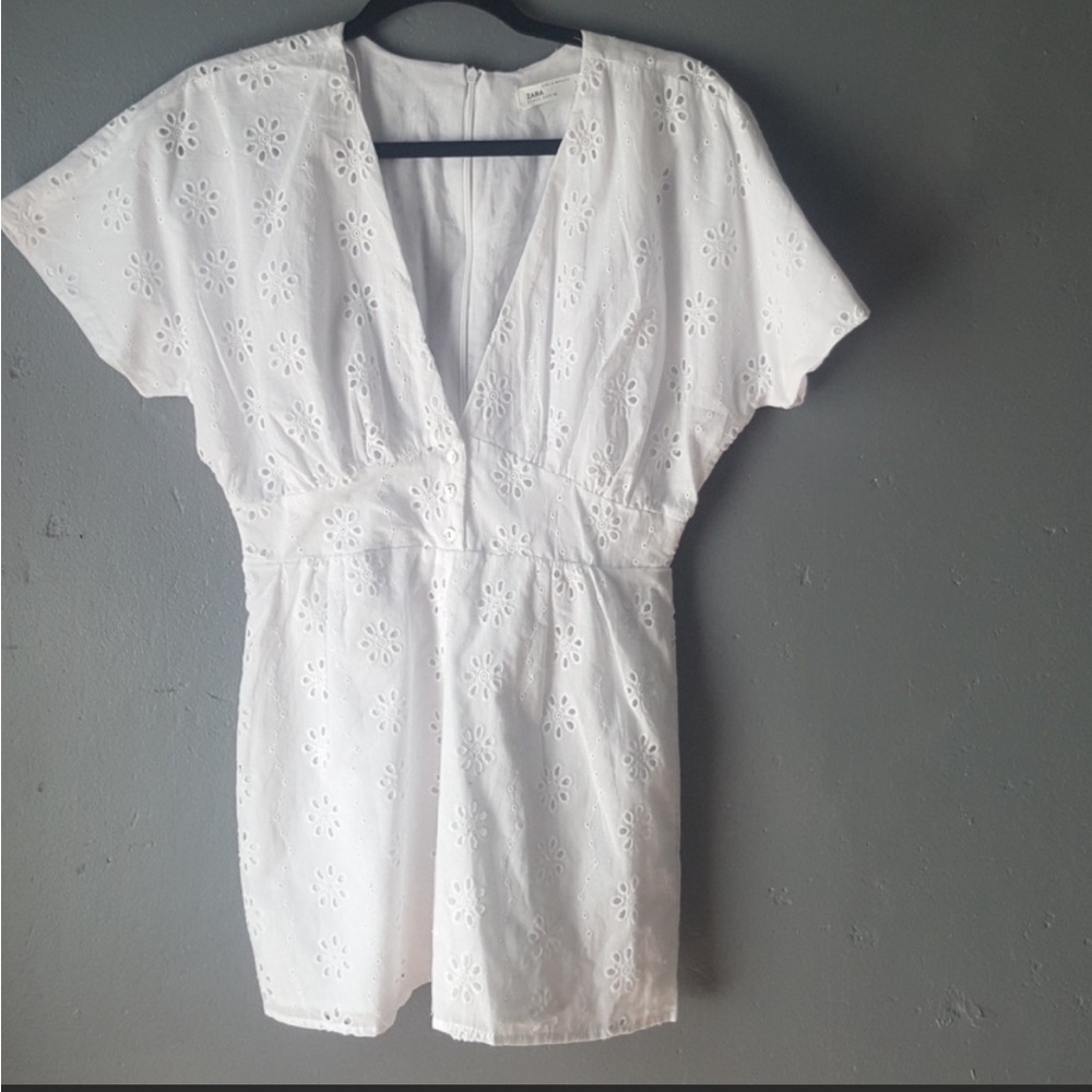 Zara White Eyelet V-Neck Romper